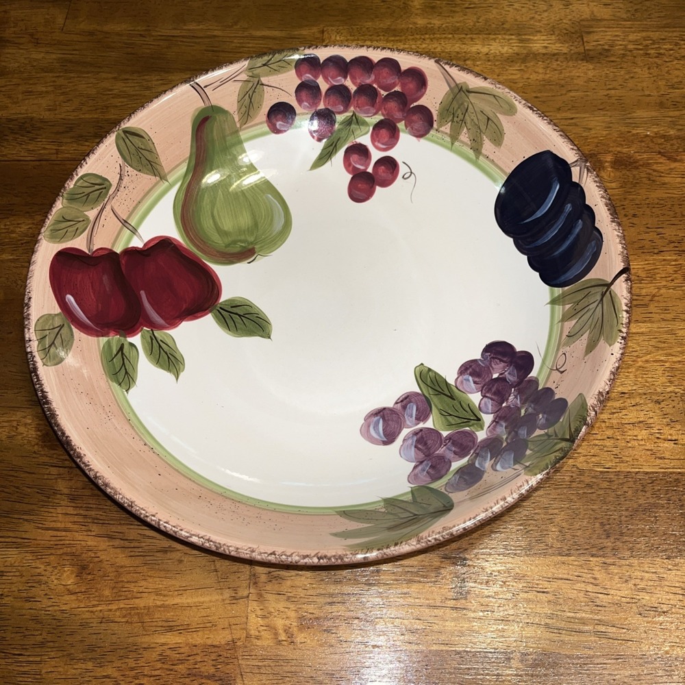 Canterbury Pottery/ 12 1/2 inch hand painted Vintage Fruit bowl